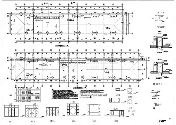 哈尔滨某3500平米3层框架结构购物商业街平立剖面设计CAD图纸-图一