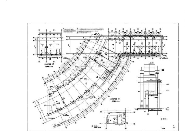 哈尔滨某3500平米3层框架结构购物商业街平立剖面设计CAD图纸-图二
