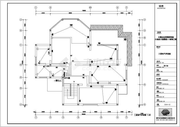 某研究院2层小别墅电气设计CAD施工图-图二