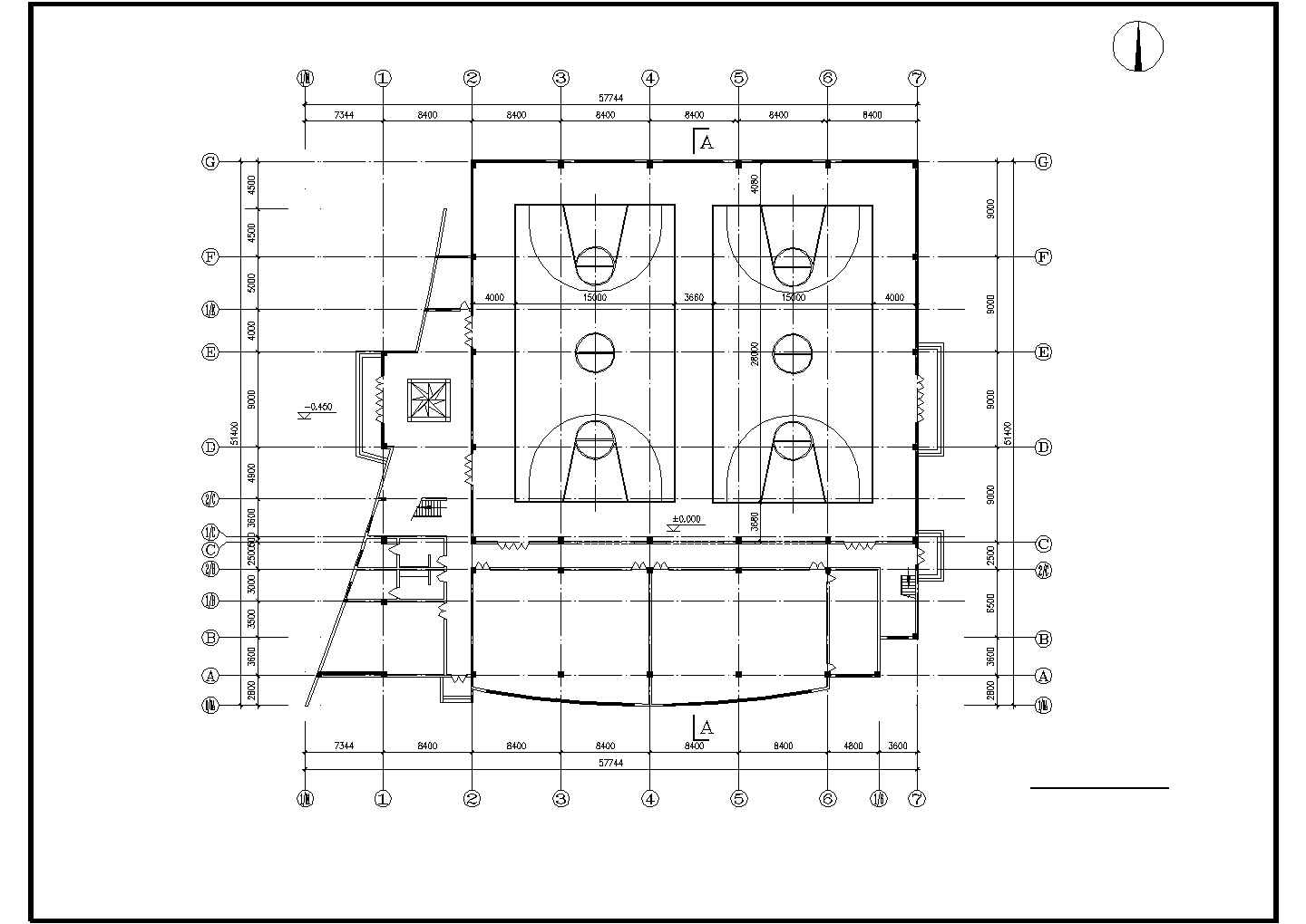 学校体育馆建筑方案CAD图（共5张）