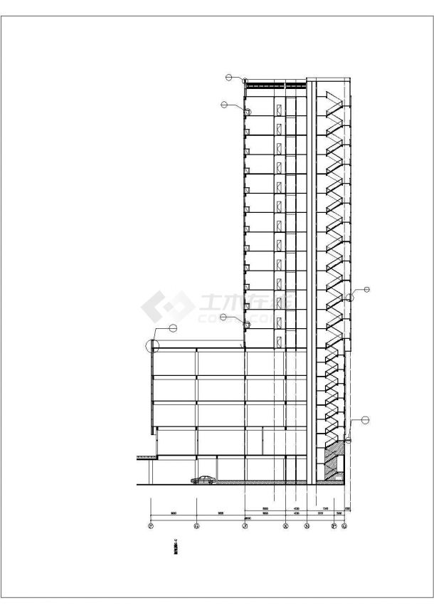 广州某商业街1.7万平米17层框架结构商住楼平立剖面设计CAD图纸-图二
