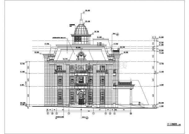 长春市某新建小区3600平米3层框架结构售楼中心全套建筑设计CAD图纸-图一
