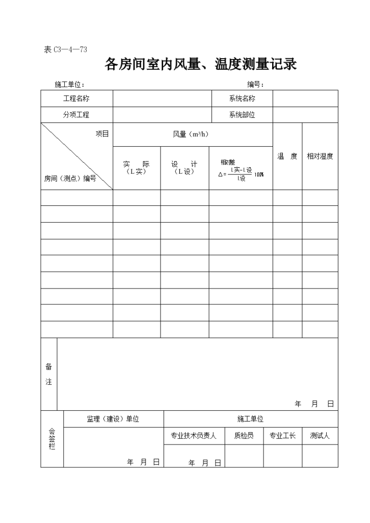 各房间室内风量与温度测量记录-图一