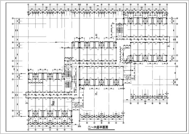某市经典六层学院宿舍楼建筑CAD参考图-图二