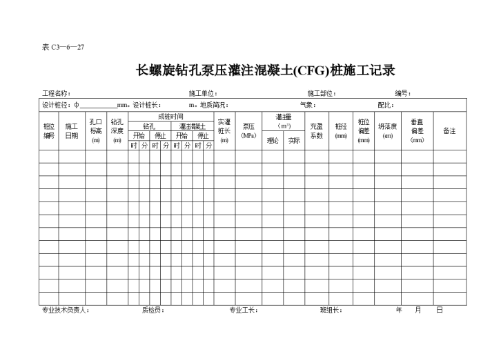 某长螺旋钻孔泵压灌注混凝土(CFG)桩施工记录-图一