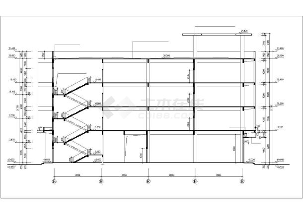 某中型4层框架结构购物商场全套平立剖面设计CAD图纸-图一