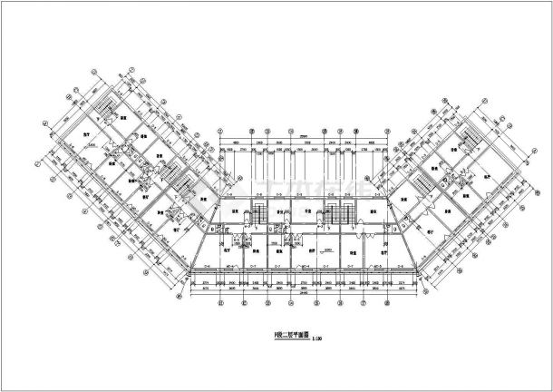 1600平米2+1层框架结构仿古商业街平立剖面设计CAD图纸-图二