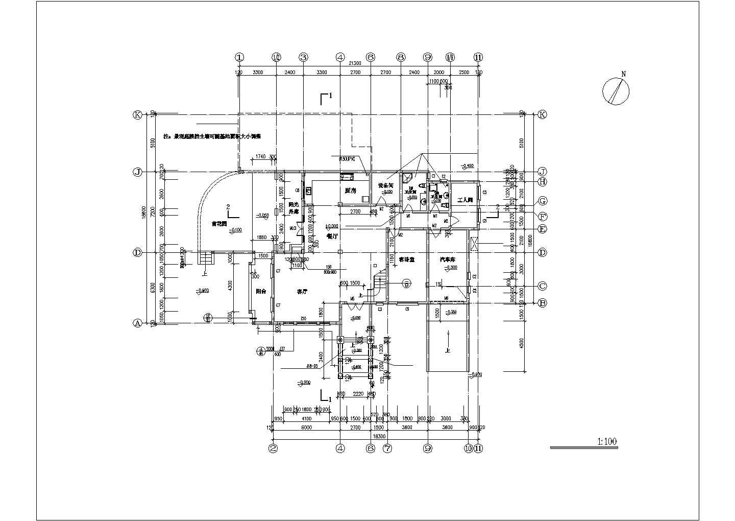 占地220平米2层框架结构单体别墅全套建筑设计CAD图纸