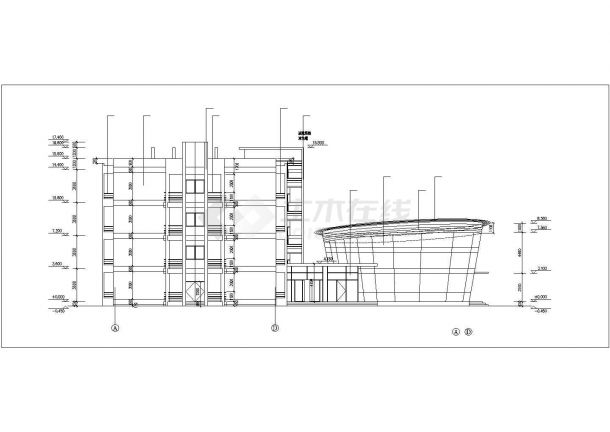 某大型4层框架结构商业办公楼平立剖面设计CAD图纸-图二