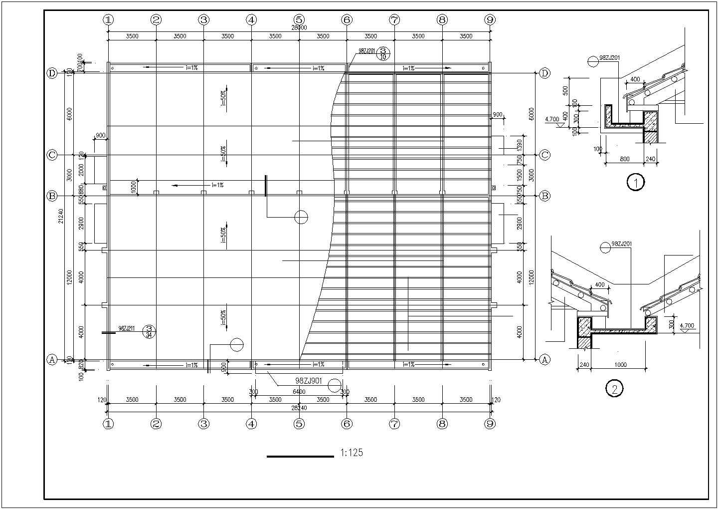 某中学食堂建筑施工CAD图纸_食堂设计