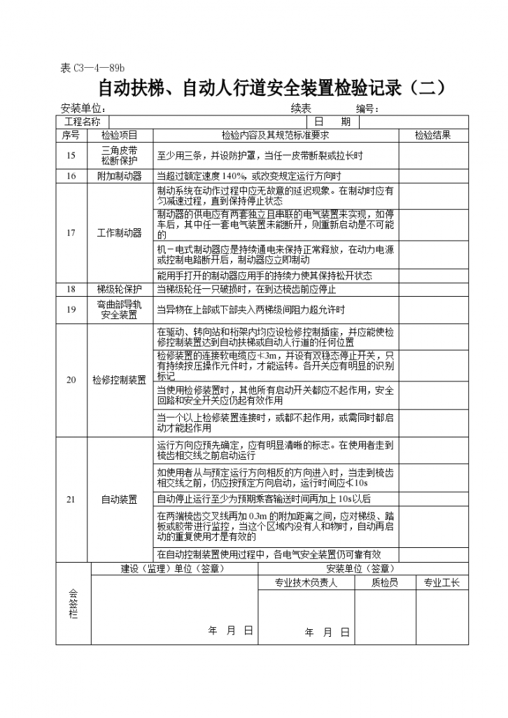 自动扶梯及自动人行道安全装置检验记录（二）-图一