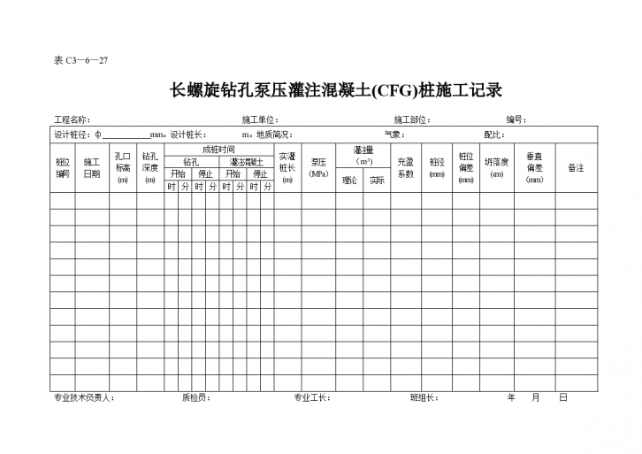 长螺旋钻孔泵压灌注混凝土(CFG)桩施工记录-图一