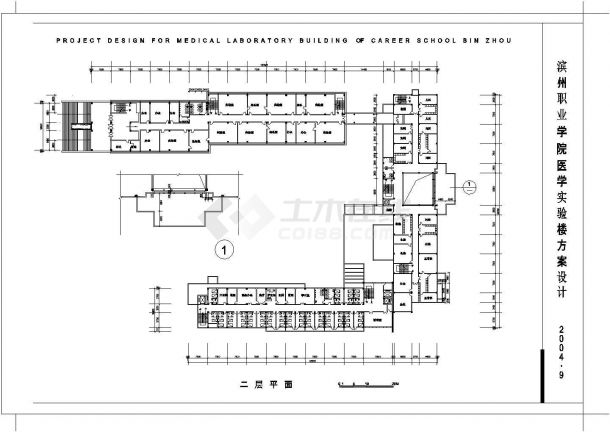 某市区学院内综合医疗建筑设计施工方案CAD图纸-图二