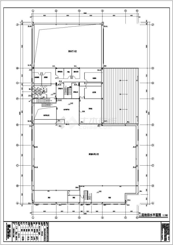上海某汽车4S店1800平米2层钢框架结构展厅全套给排水设计CAD图纸-图二
