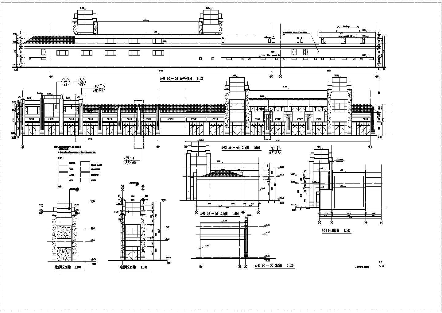 3500平米单层框架结构百货商场全套平立剖面设计CAD图纸