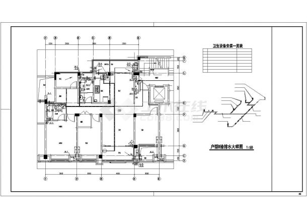 兰州市某家属院6层框混结构家属楼全套给排水设计CAD图纸（含机房层）-图二