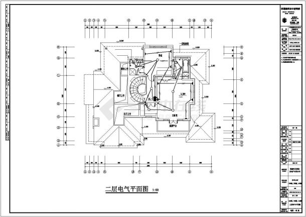 夏威夷别墅电气系统设计施工cad图纸，共六张-图一