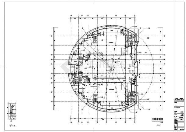 太原市1.2万平米三层圆形框架结构博物馆全套平立剖面设计CAD图纸-图二