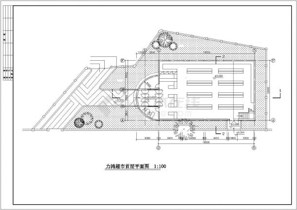 某现代化小区1800平米2层框架结构惠民超市平立剖面设计CAD图纸-图二