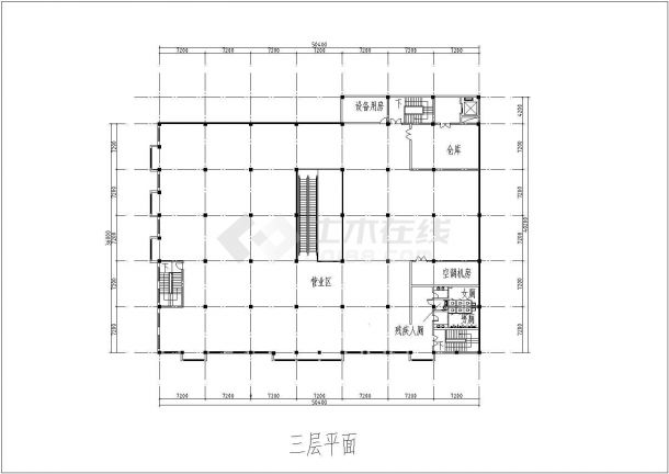 武汉某社区1500平米3层框架结构百货超市平立面设计CAD图纸-图一