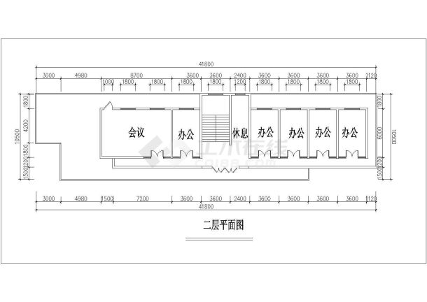 泉州市某街道2300平米2层框架结构商办楼平立剖面设计CAD图纸-图二