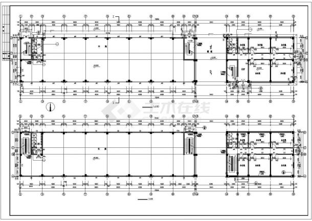 某工厂占地830平米3层框架结构食堂餐厅车间一体楼建筑设计CAD图纸-图二