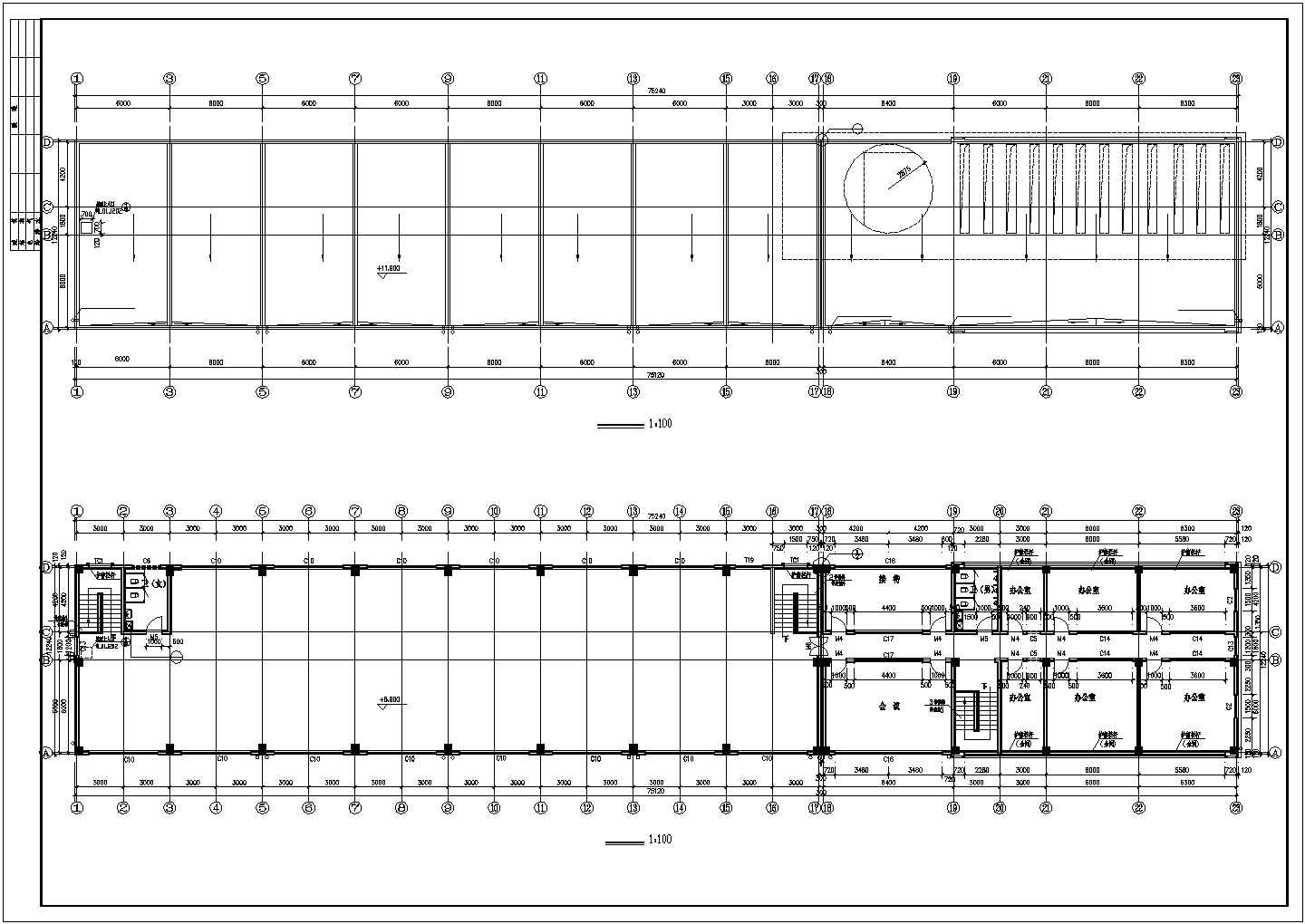 某工厂占地830平米3层框架结构食堂餐厅车间一体楼建筑设计CAD图纸