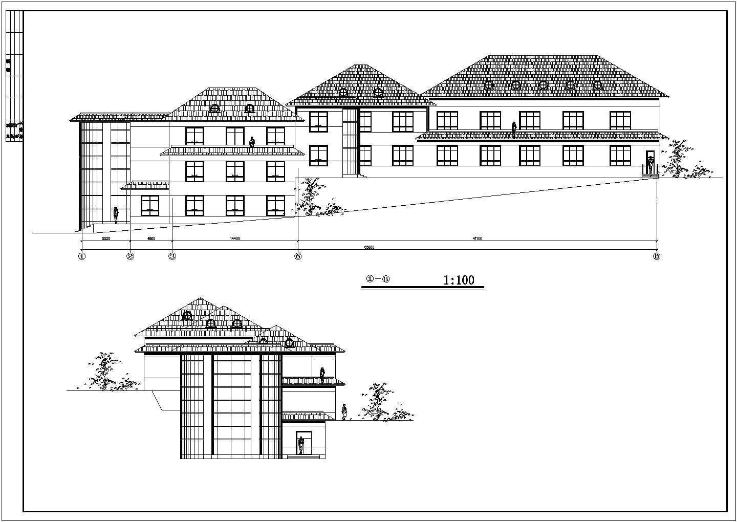 2300平米2层框混结构民宿酒店平立剖面设计CAD图纸（含地下层）