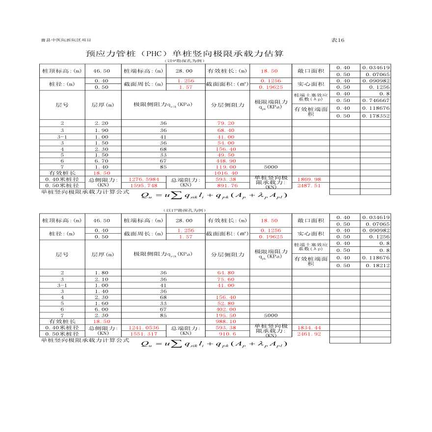 预应力管桩（PHC）单桩竖向极限承载力估算（excel）-图一