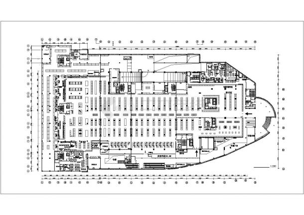 北京某大型3层框架结构连锁超市全套平面设计CAD图纸-图二