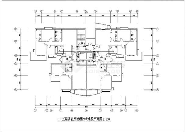 武汉市干江路某16层写字楼平面消防系统设计CAD图纸-图一