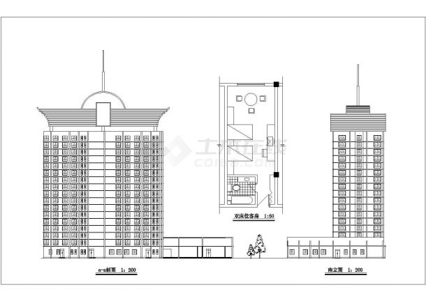 1.2万平米16层框架结构商务酒店 平立剖面设计CAD图纸-图一
