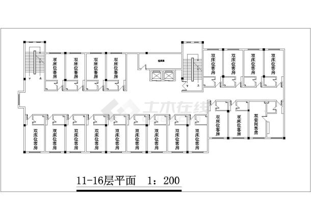 1.2万平米16层框架结构商务酒店 平立剖面设计CAD图纸-图二