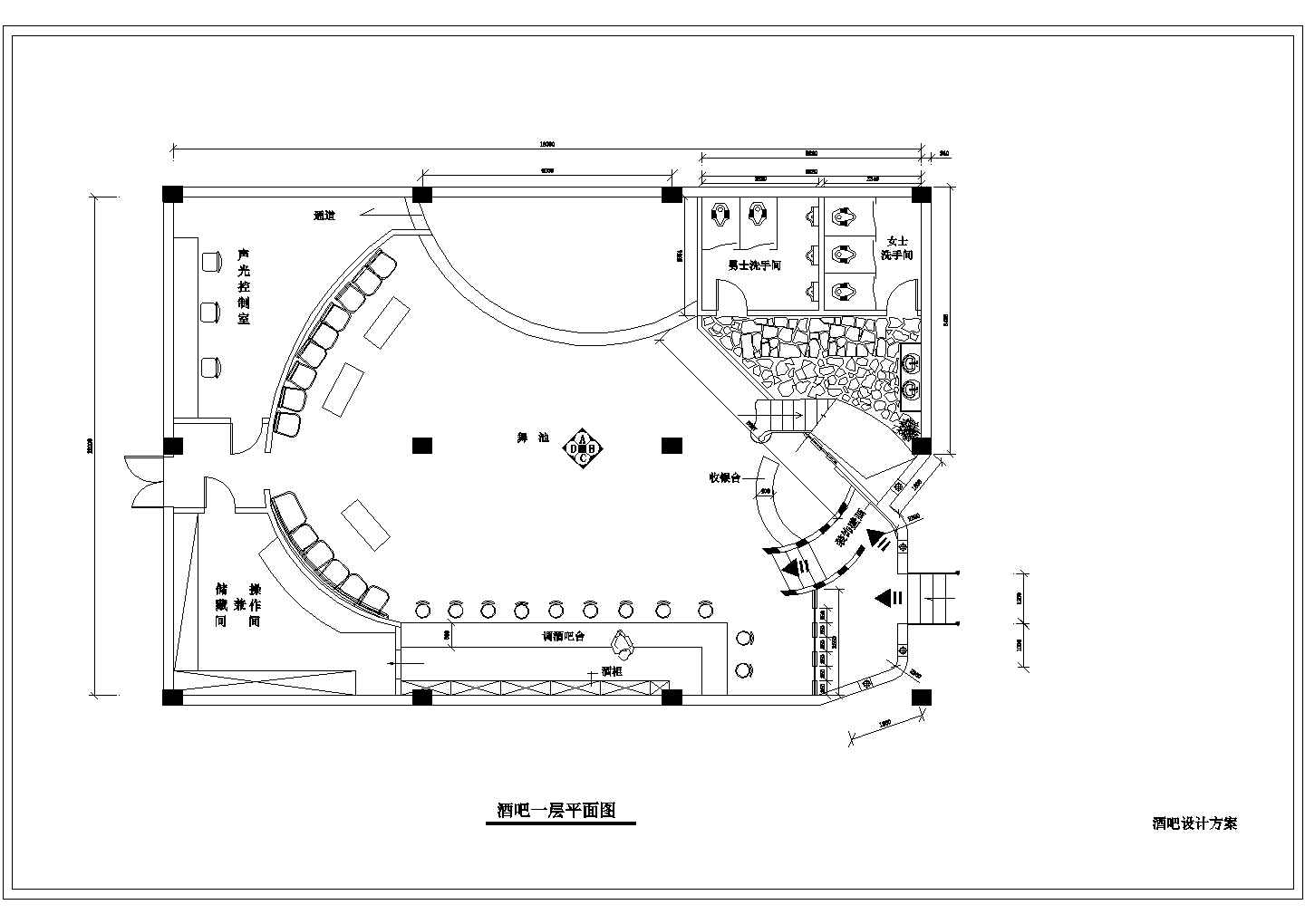 酒吧设计_某地区两层酒吧设计装修方案CAD图