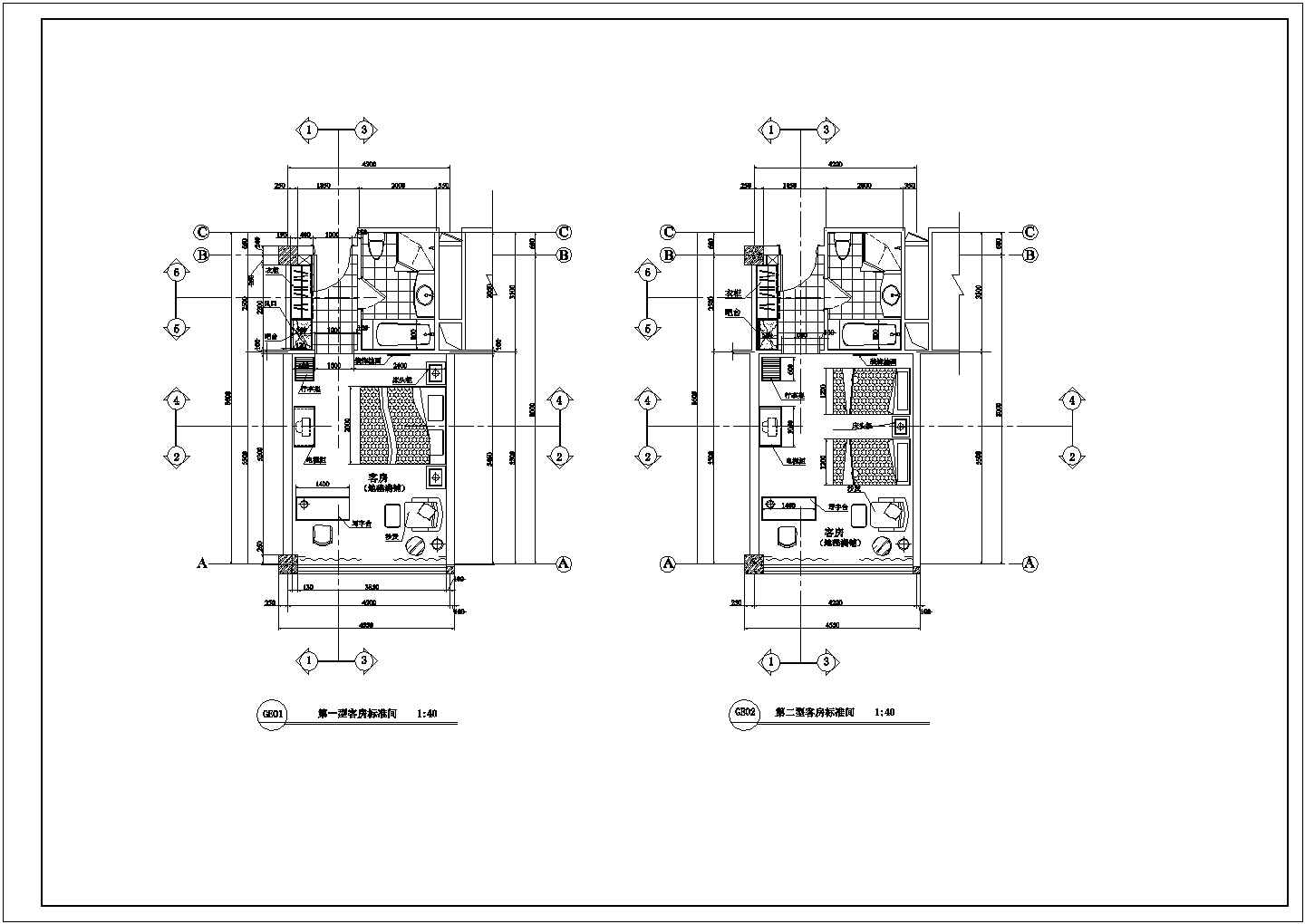 客房设计_某酒店客房平面设计方案CAD图