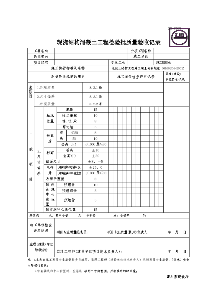 某现浇结构混凝土工程检验批质量验收记录-图一