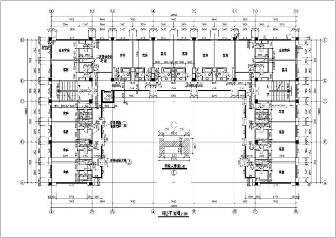 旅馆设计_某地区六层旅馆方案建筑CAD图_图1