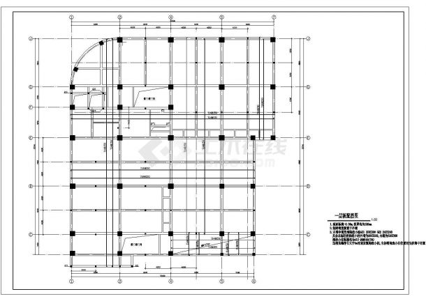 某框架结构商厦结构设计全套CAD图-图一