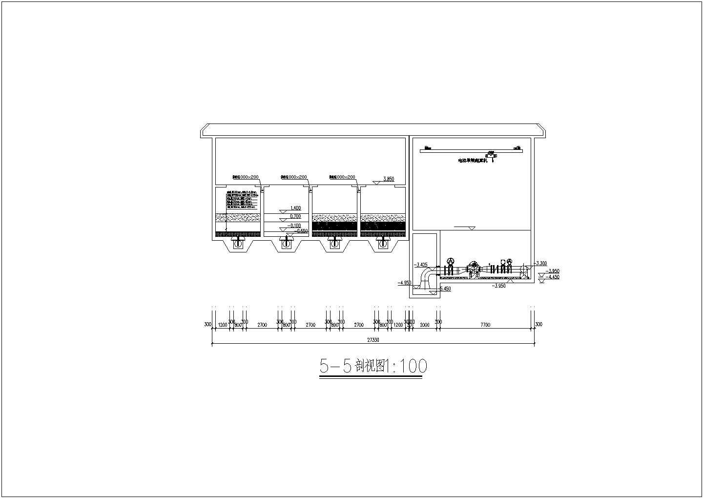 某市水厂翻板阀滤池工艺设计施工方案CAD图纸