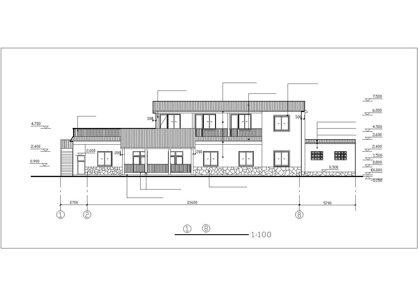 某休闲山庄1600平米2层框架结构休闲餐厅建筑设计CAD图纸