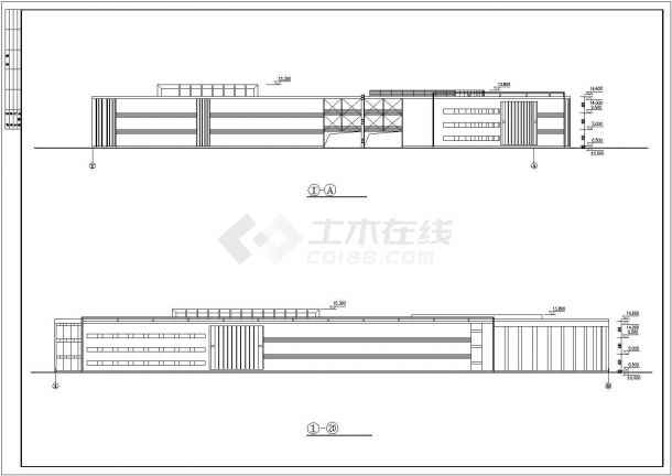 芜湖市某商业街1.2万平米3层框架结构购物市场平立剖面设计CAD图纸-图二