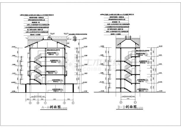 2300平米四层框架结构商业综合楼全套建筑设计CAD图纸-图二