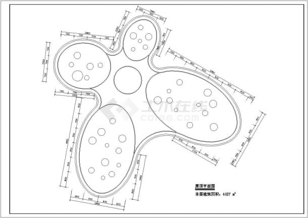 北京市某重点大学4400平米三层学术交流中心全套平面设计CAD图纸-图一