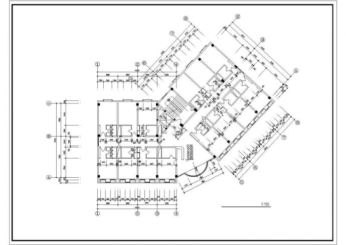 某地级市8000平米13层框架结构商务酒店平立剖面设计CAD图纸_图1