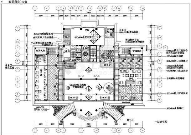 湖州市某高档酒店大堂全套平面装修施工设计CAD图纸-图二