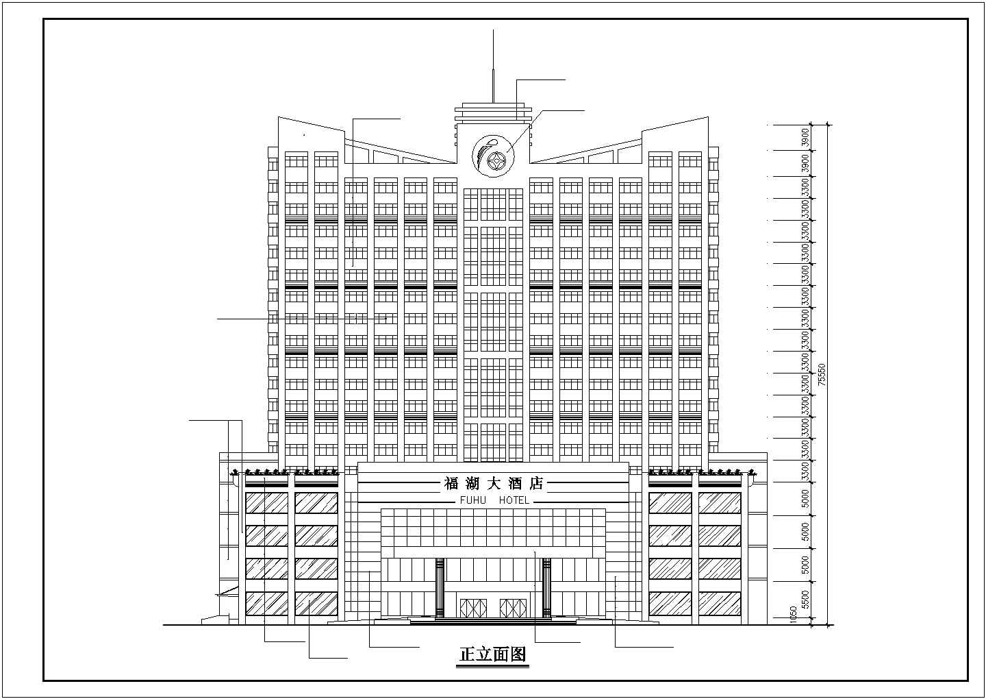 某商业街1.4万平米20层框架结构商务宾馆全套平立剖面设计CAD图纸