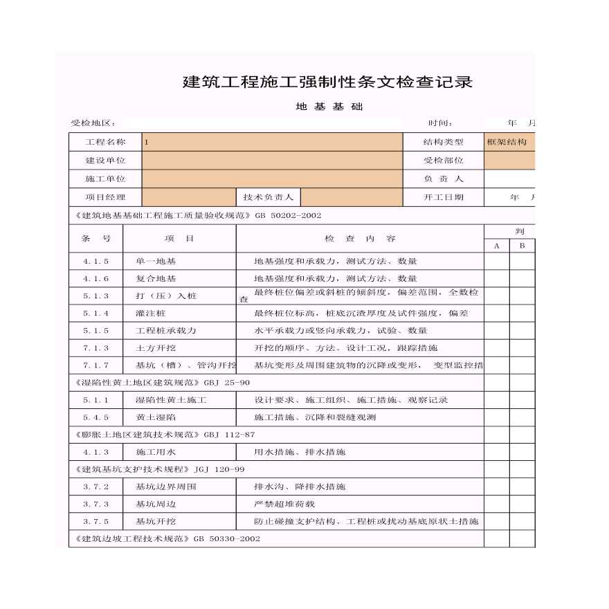 建筑工程施工强制性条文检查记录（地基基础）-图一