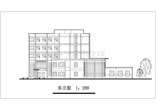 北京某临街4500平米五层框架结构商务酒店平立剖面设计CAD图纸-图一