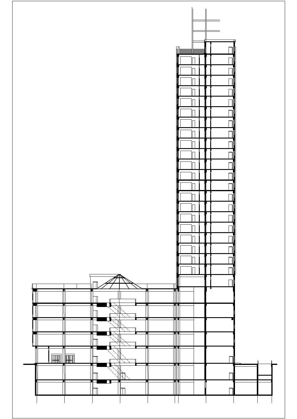 27层框剪结构商业综合楼全套平立剖面设计CAD图纸（1-5层商用）