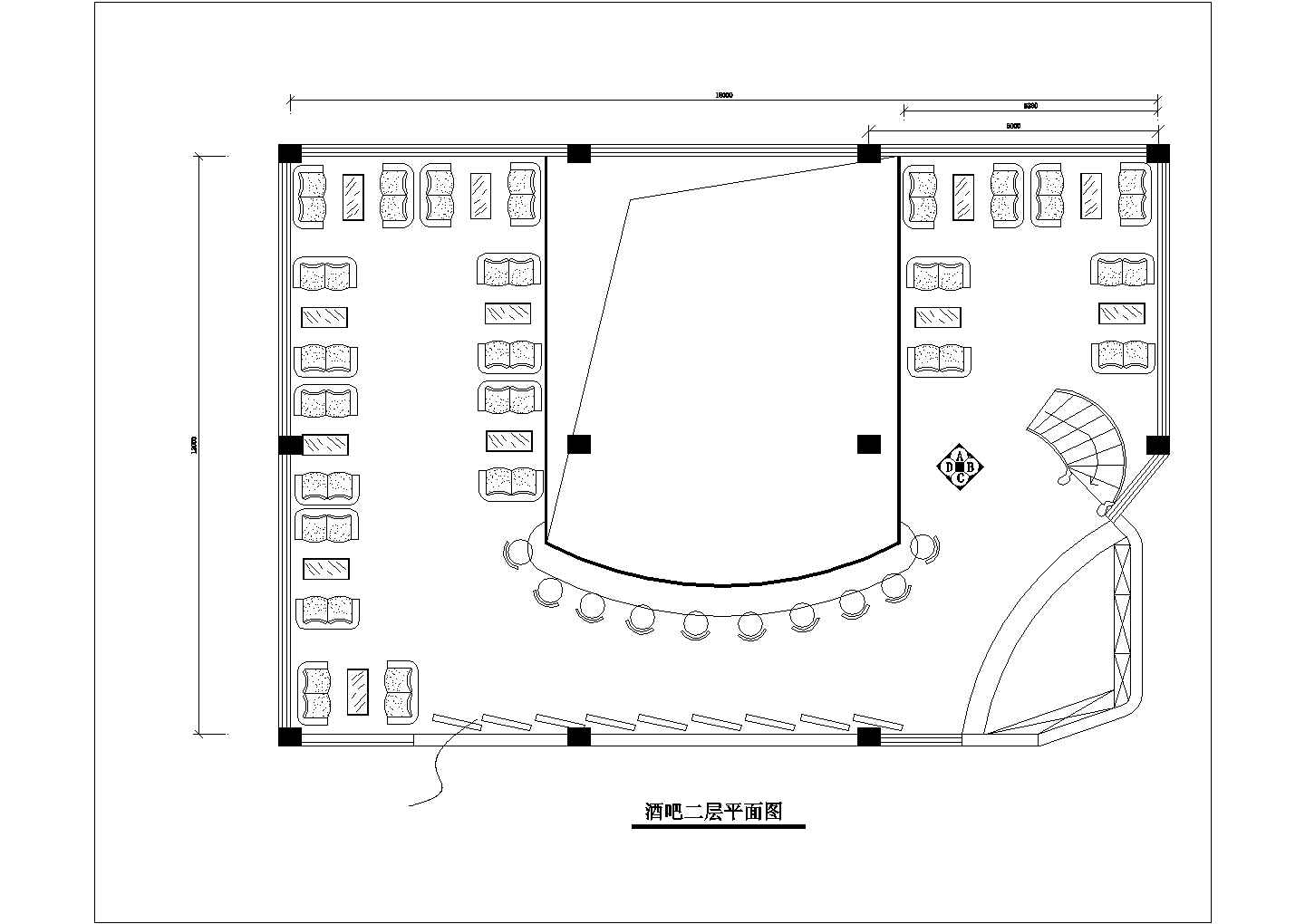 广州市某步行街2200平米2层框架结构休闲酒吧装修设计CAD图纸
